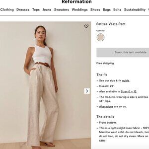 Reformation Petites Vesta Linen Pant - Size 0P